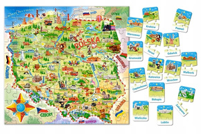 Puzzle 100 Układanka MAPA POLSKI Dla Dzieci 28 Puzzli z Miastami 6+ Castor